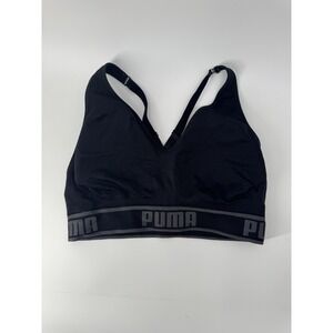 Puma Sports Bra Womens Large Black Adjustable Racerback Logo Band Pullover
